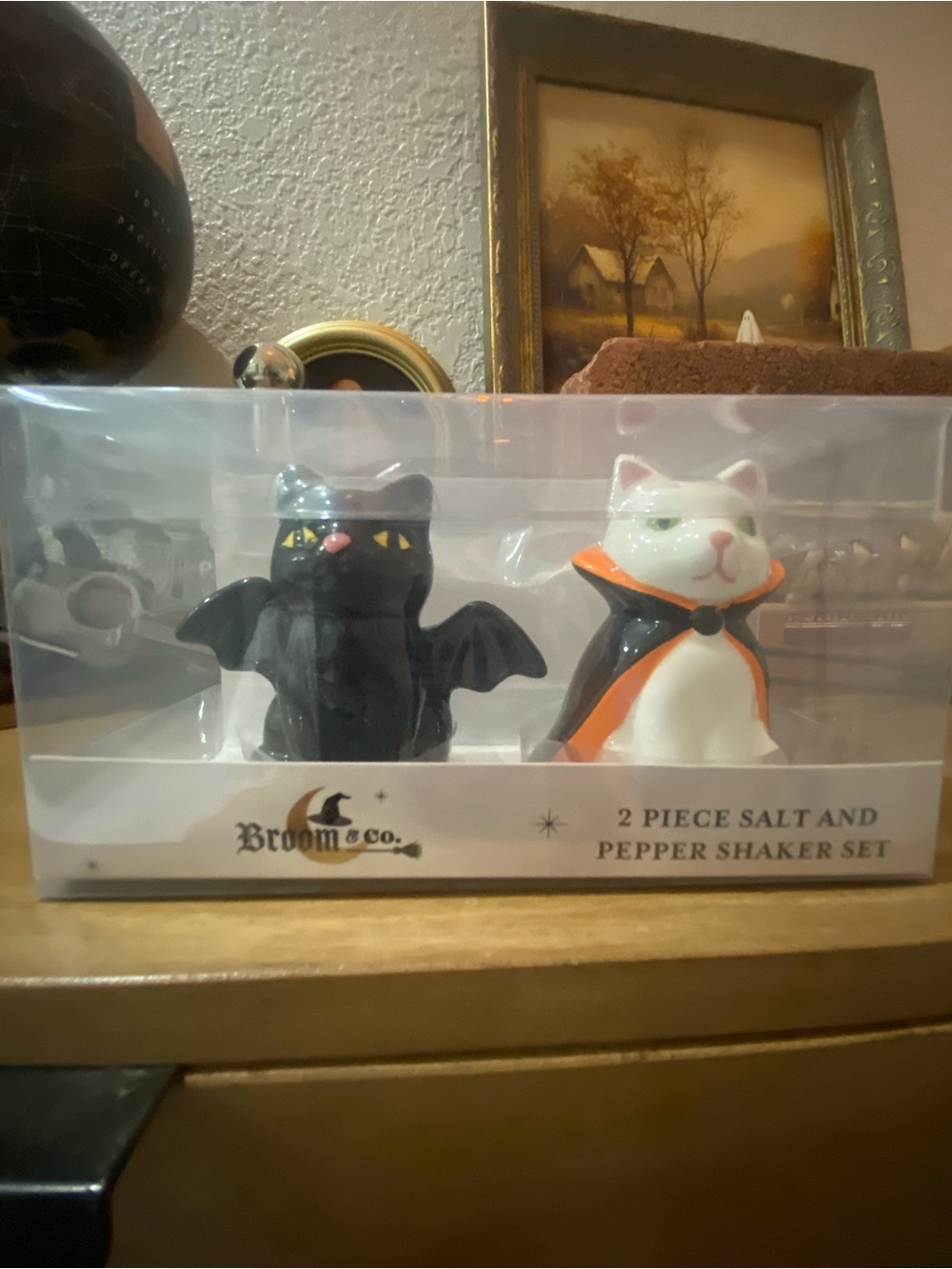 Halloween Cat Salt and Pepper Shaker Set - Black & White